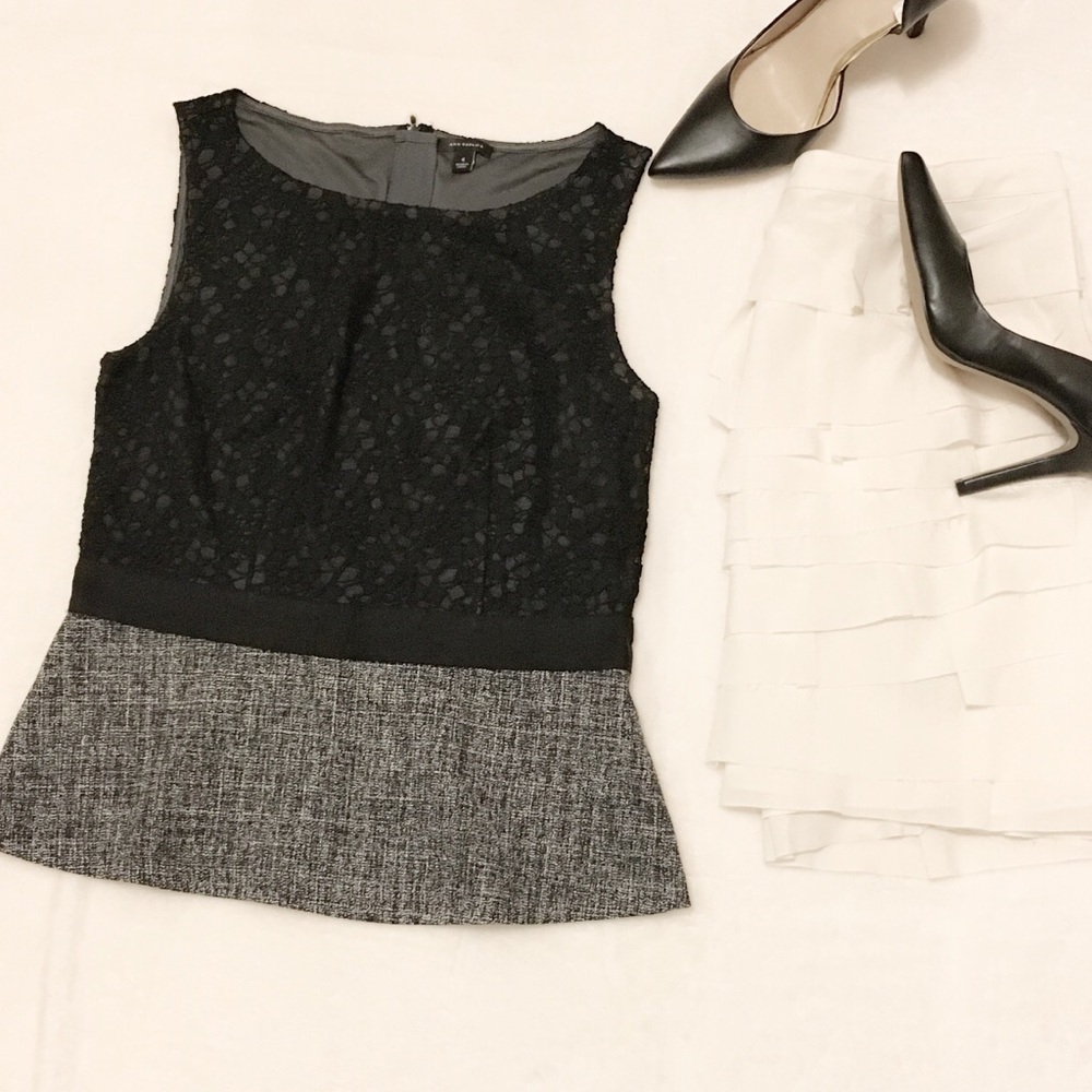 Ann Taylor Black and Gray Sleeveless Blouse